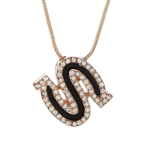 Black & Gold Crystal Initial Letter Necklace - Picture 4 of 4